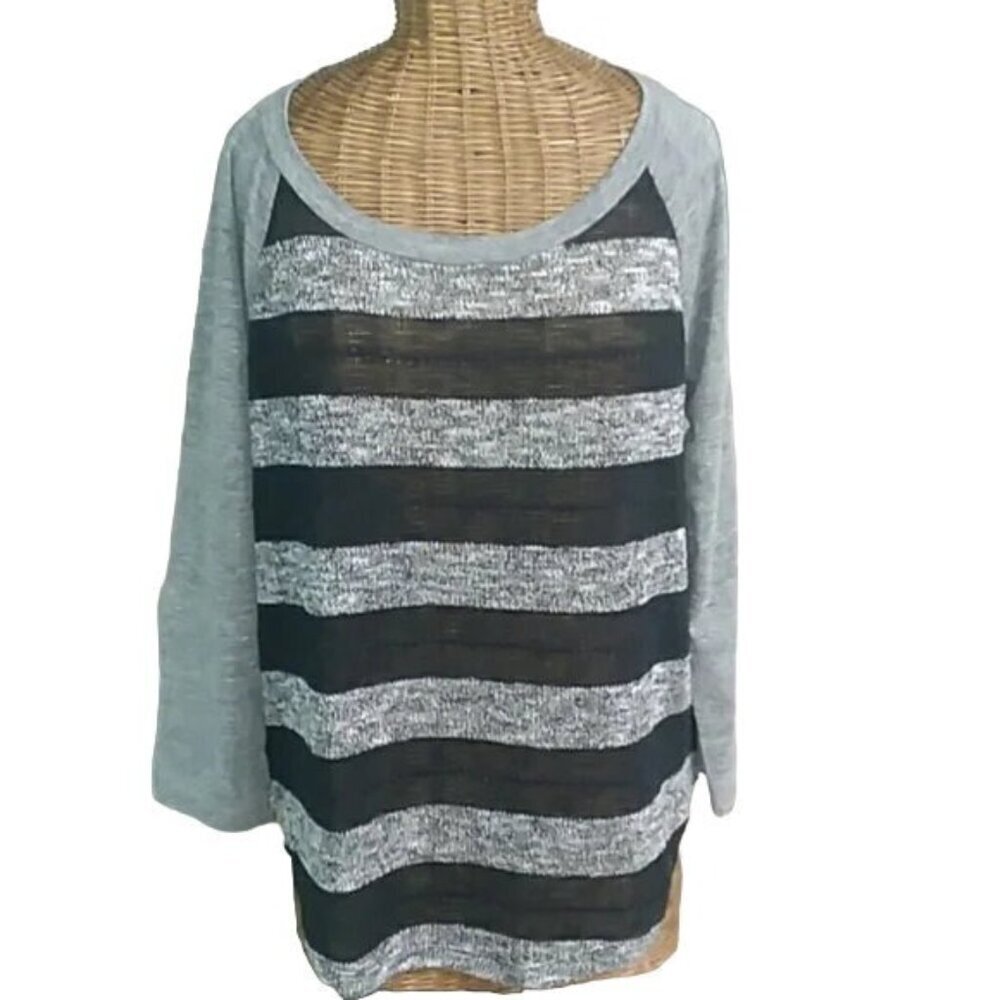 Splendid Gray Striped Raglan Top